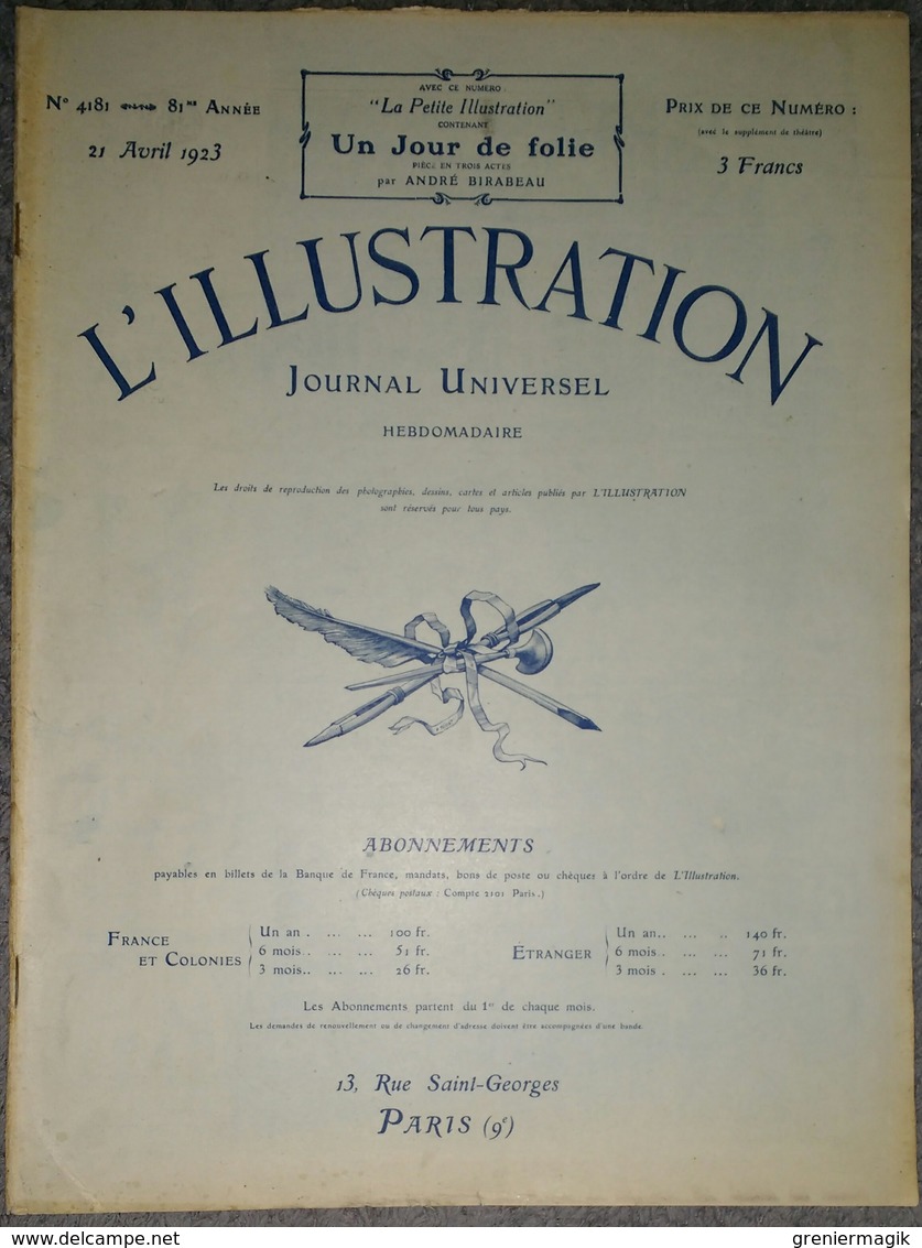 L'Illustration 4181 21 Avril 1923 Poincaré à Dunkerque/Rugby France-Irlande/Maroc/Lucien Jonas/Bilma/Bashkirtseff Marie - L'Illustration