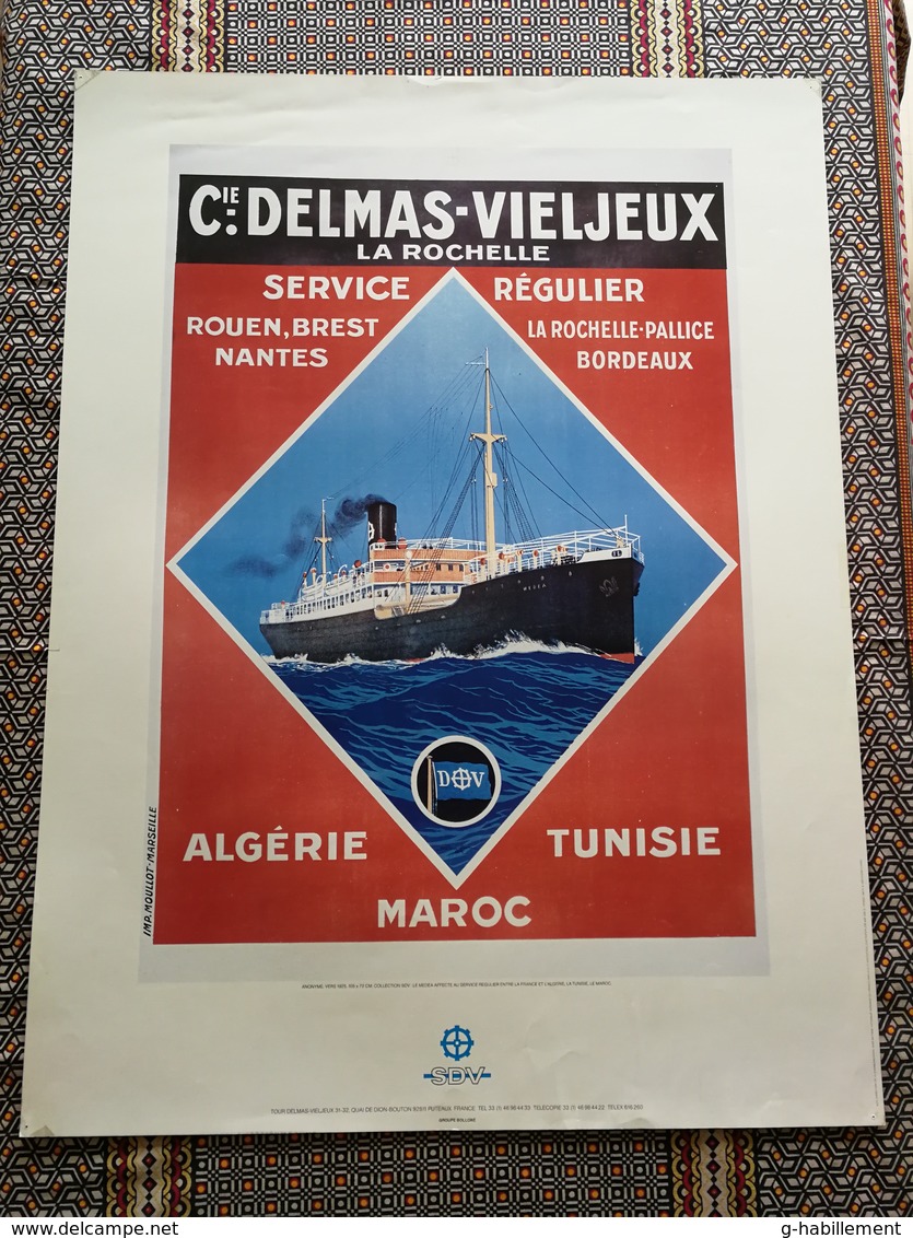 +++ AFFICHE BATEAU / PAQUEBOT MEDEA Service Régulier Entre La France, L'agérie,tunisie Et Maroc DELMAS-VIELJEUX SDV +++ - Affiches