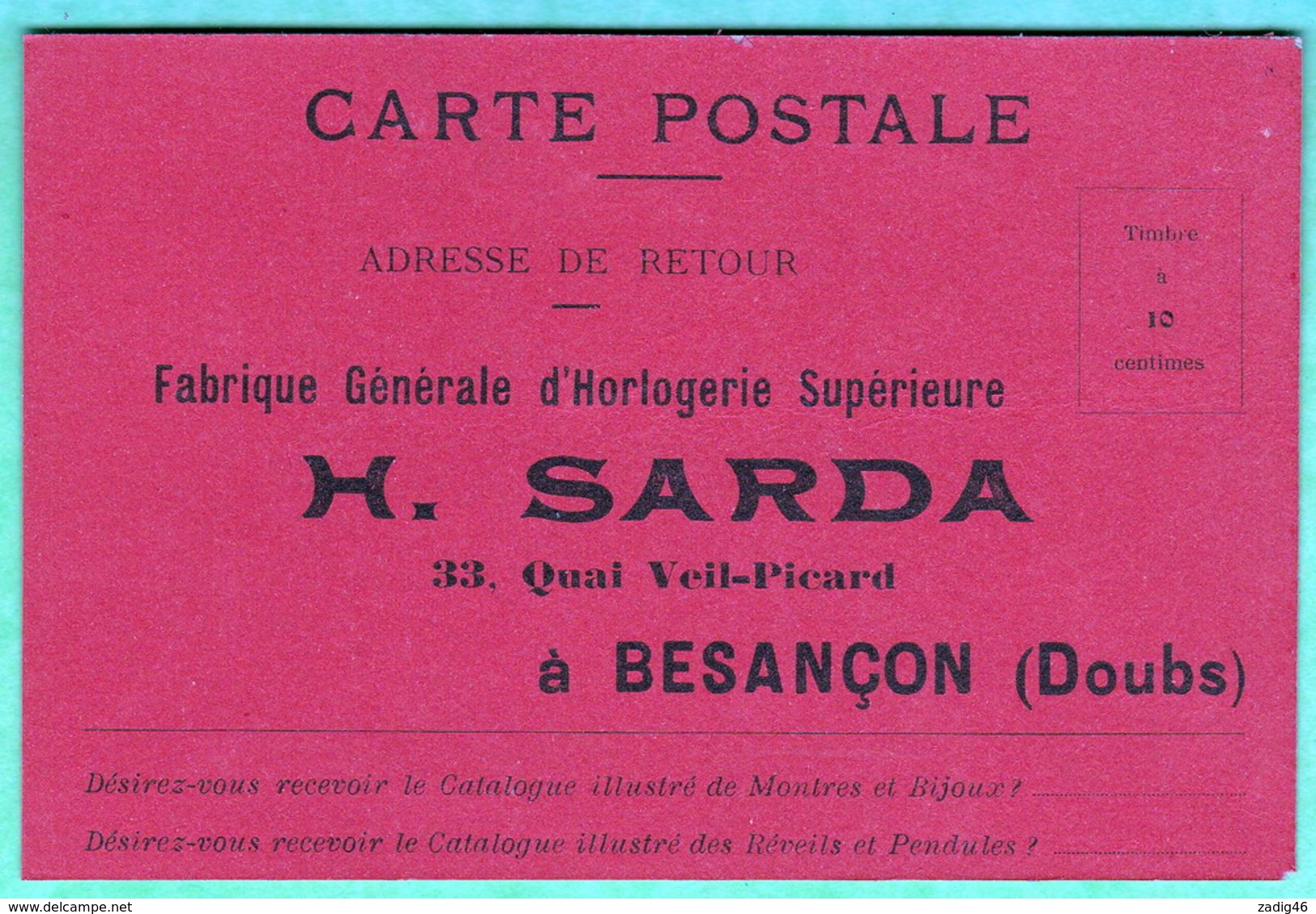 BESANCON - HORLOGERIE SARDA - CARTE COMMERCIALE FORMAT CPA - 2 SCANS - Besancon