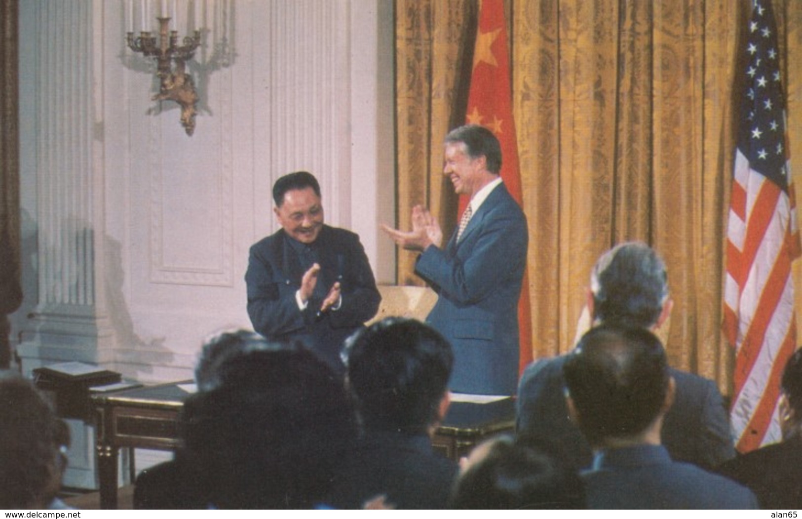 China Leader Deng Xiaoping & US President Jimmy Carter Meet Early 1979, C1980s Vintage Postcard - People