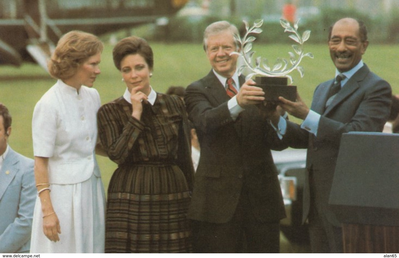 Egypt President Sadat & US President Carter Meet In Plains Georgia June 1981, C1980s Vintage Postcard - People