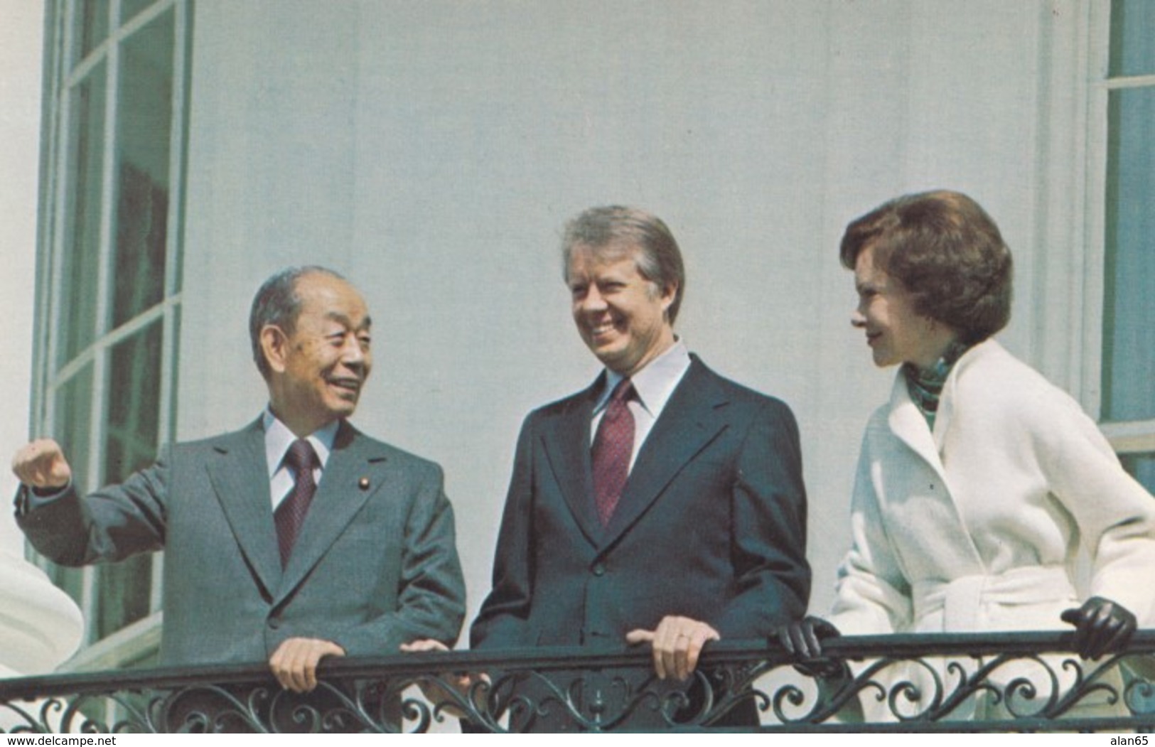 Japan Premier Fukuda & US President Carter First Lady Rosalynn Carter Meet March 1977, C1980s Vintage Postcard - People