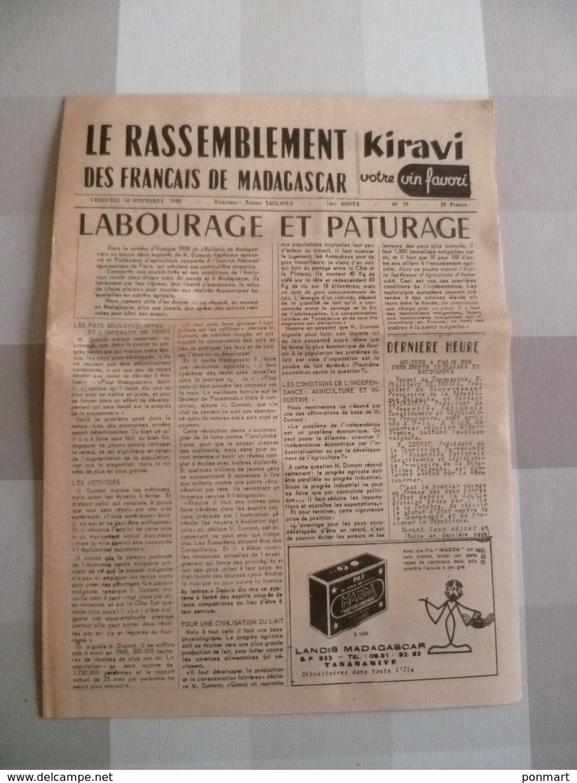 Journal De Madagascar 1958 : Le Rassemblement Des Français De Madagascar ( En Français) - Revues & Journaux