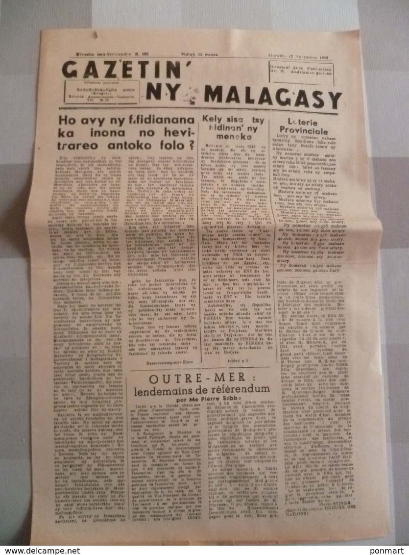 Journal De Madagascar 1958 : Gazetin'ny Malagasy - Revues & Journaux