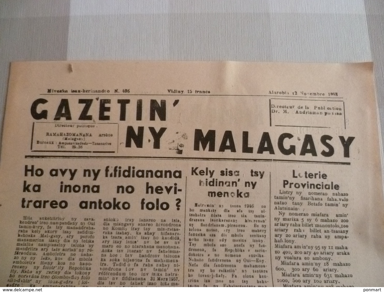 Journal De Madagascar 1958 : Gazetin'ny Malagasy - Revues & Journaux