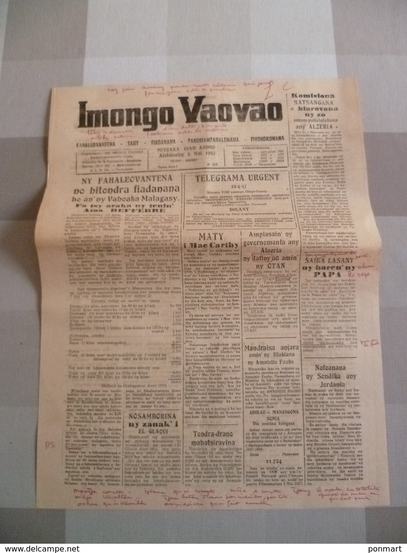 3 Feuilles 3 Journaux De Madagascar 1958 : - Revues & Journaux