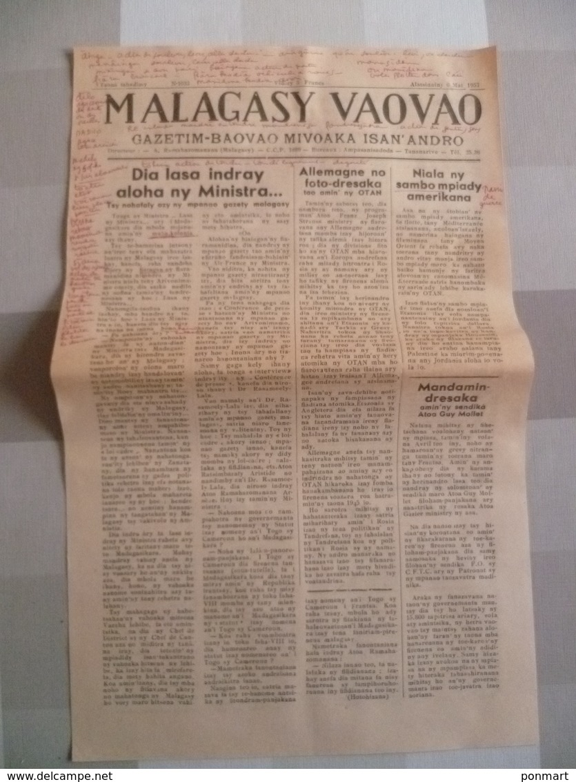 3 Feuilles 3 Journaux De Madagascar 1958 : - Revues & Journaux