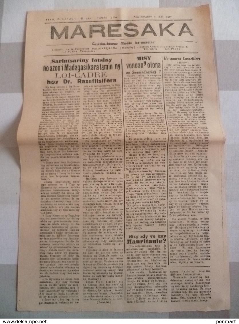 3 Feuilles 3 Journaux De Madagascar 1958 : - Revues & Journaux