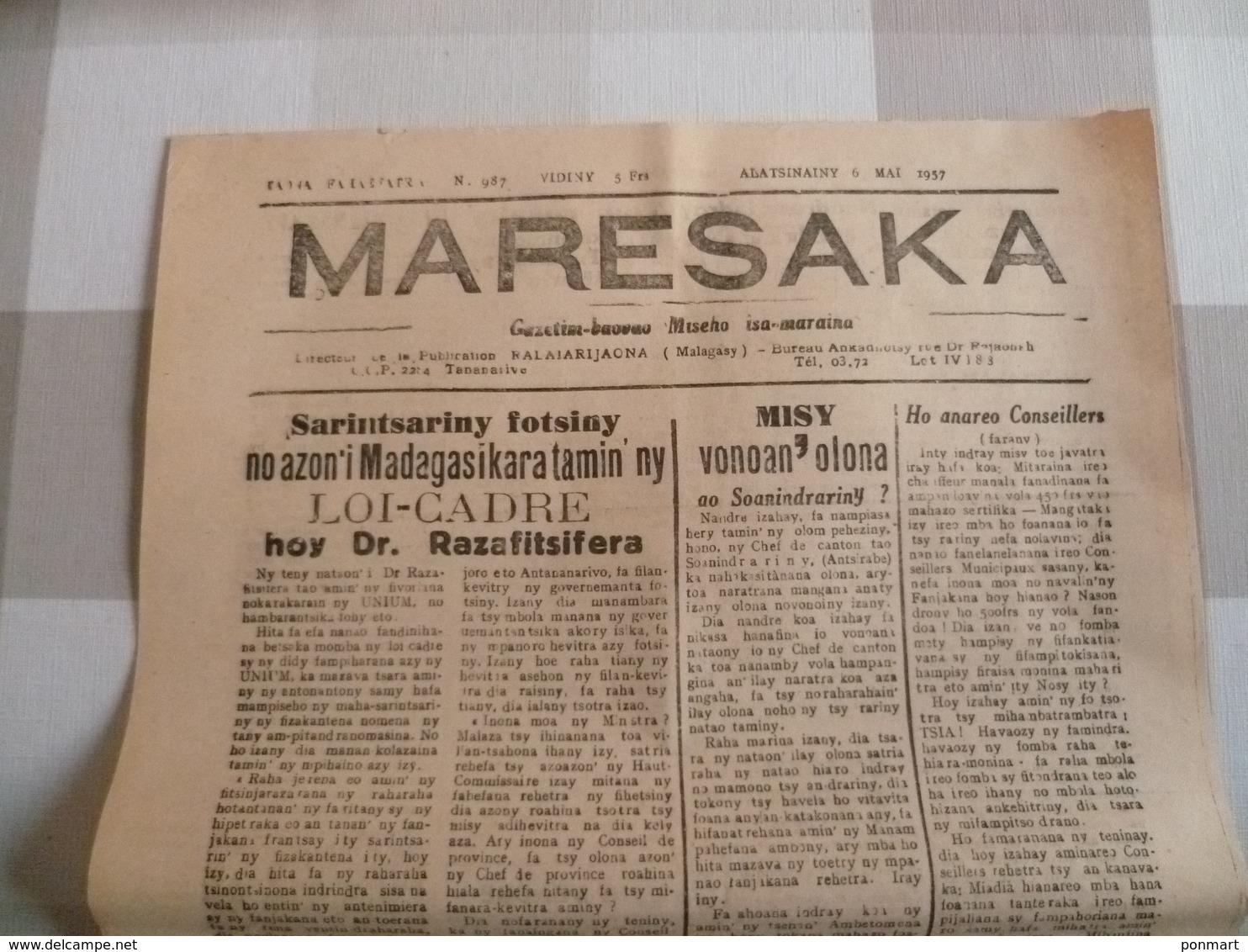 3 Feuilles 3 Journaux De Madagascar 1958 : - Revues & Journaux