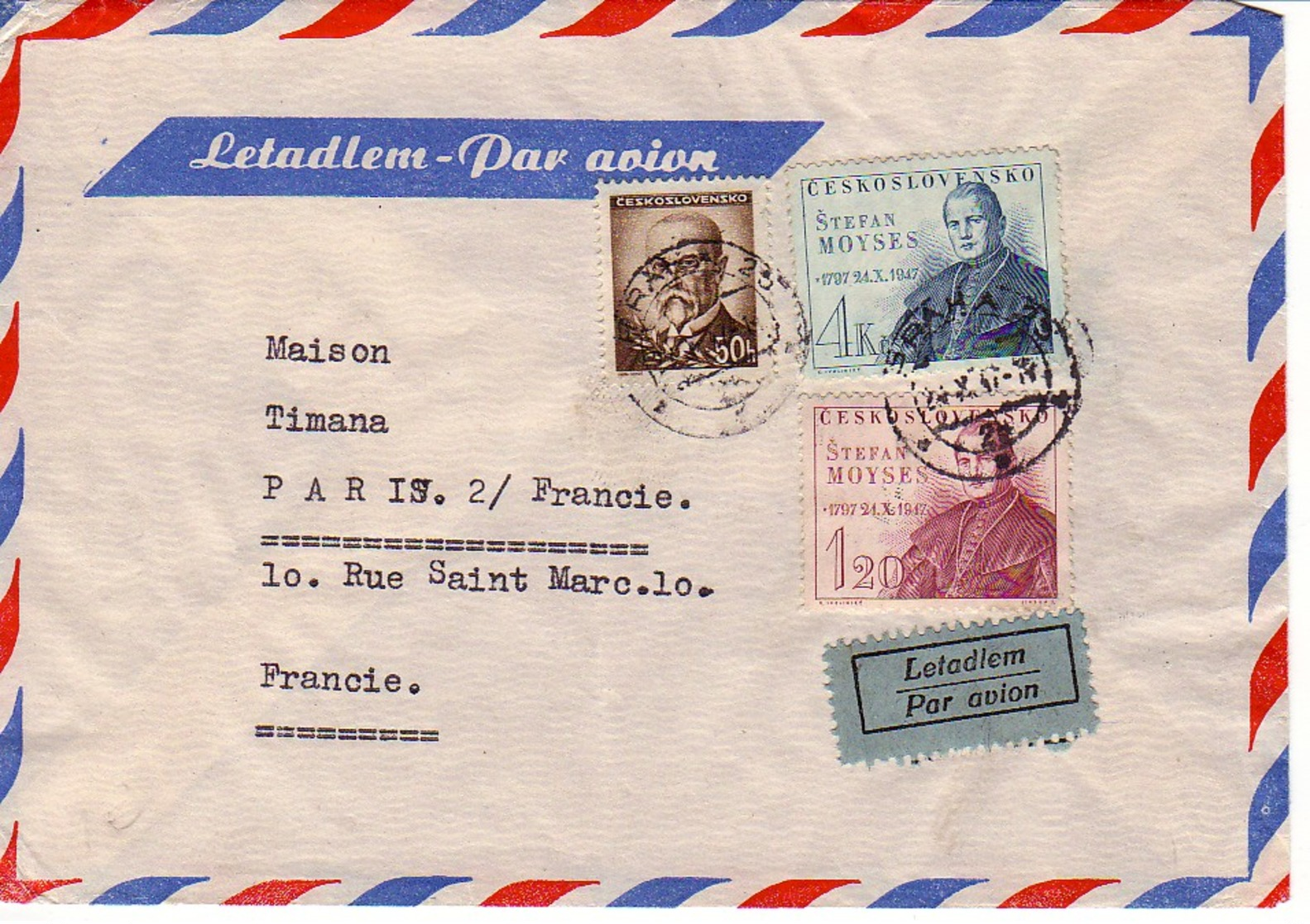TCHECOSLOVAQUIE : 1947 - Lettre Commerciale, Par Avion, Pour La France - Lettres & Documents