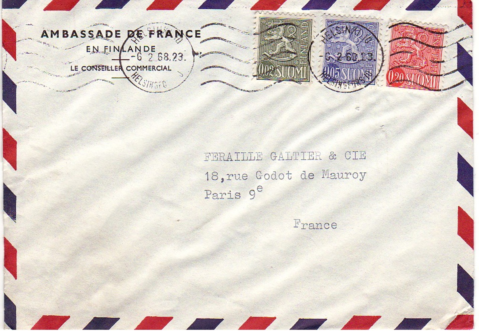 FINLANDE : 1968 - Lettre Commerciale Par Avion Pour La France - Lettres & Documents