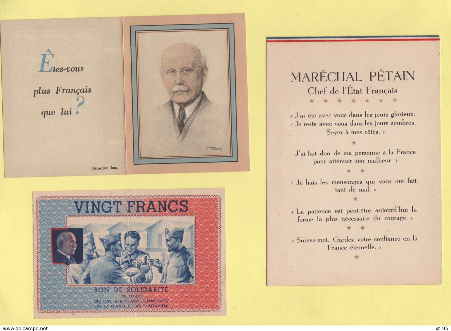 Marechal Petain - Lot De 10 Documents - Calendriers 1943 1944 Cartes Postales Carte De Voeux Et Divers - Voir Scan - Collections