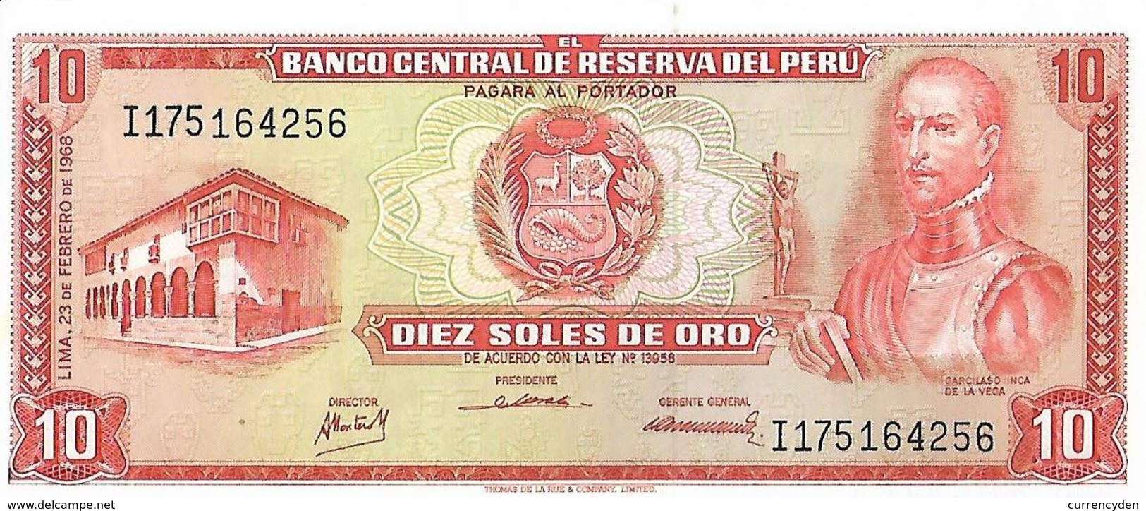 Peru P93, 10 Soles, Garcilaso Inca De La Vega / Lake Titicaca, Sailboat UNC 1968 - Peru