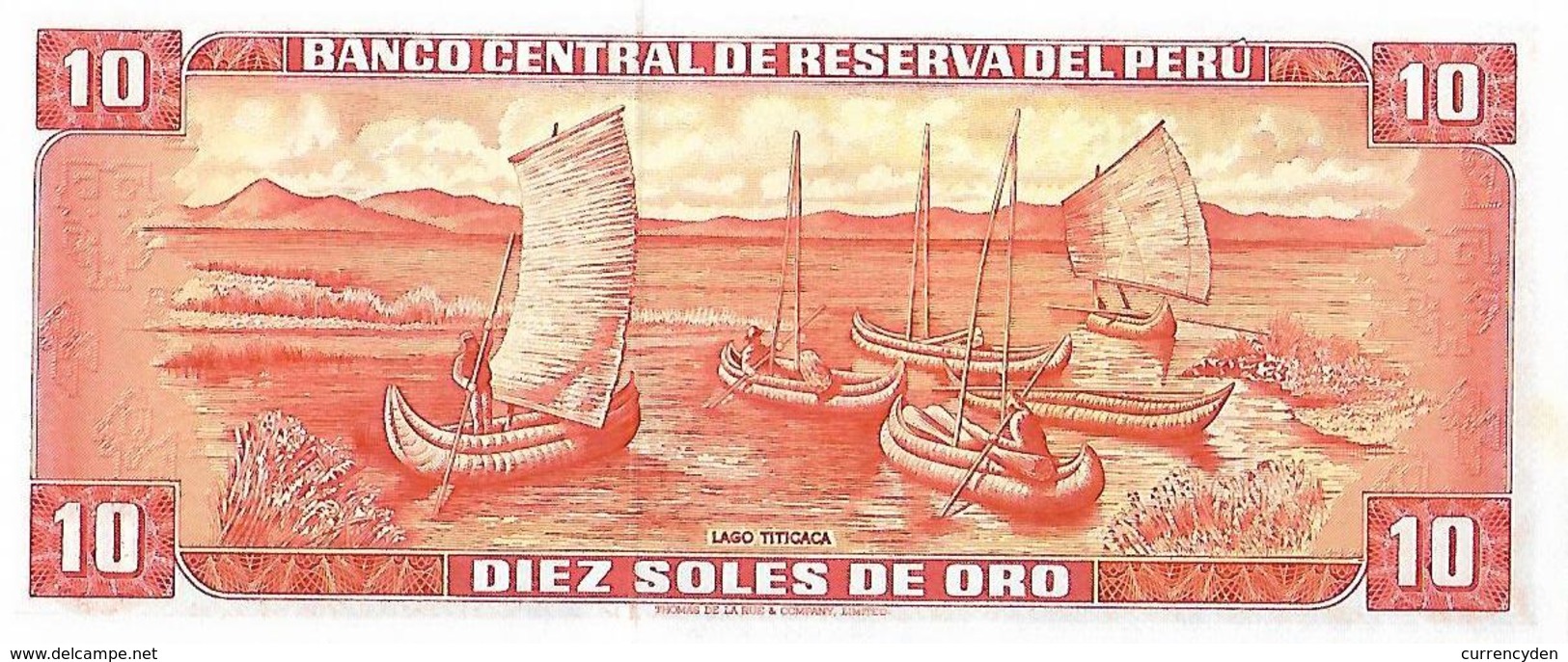 Peru P93, 10 Soles, Garcilaso Inca De La Vega / Lake Titicaca, Sailboat UNC 1968 - Peru