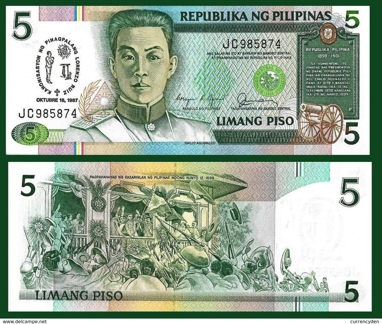 Philippines P176a, 5 Piso, Emilio Aguinaldo / Independence Commemorative UNC - Filippijnen