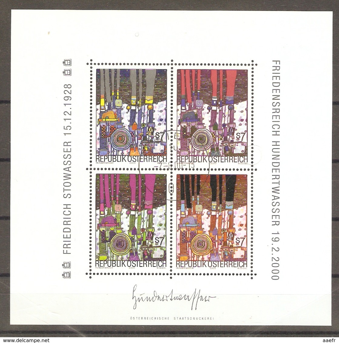 Autriche 2000 - Hommage à Friedrich Hundertwasser - BF 17 MNH - Blues En 4 Couleurs - Blokken & Velletjes