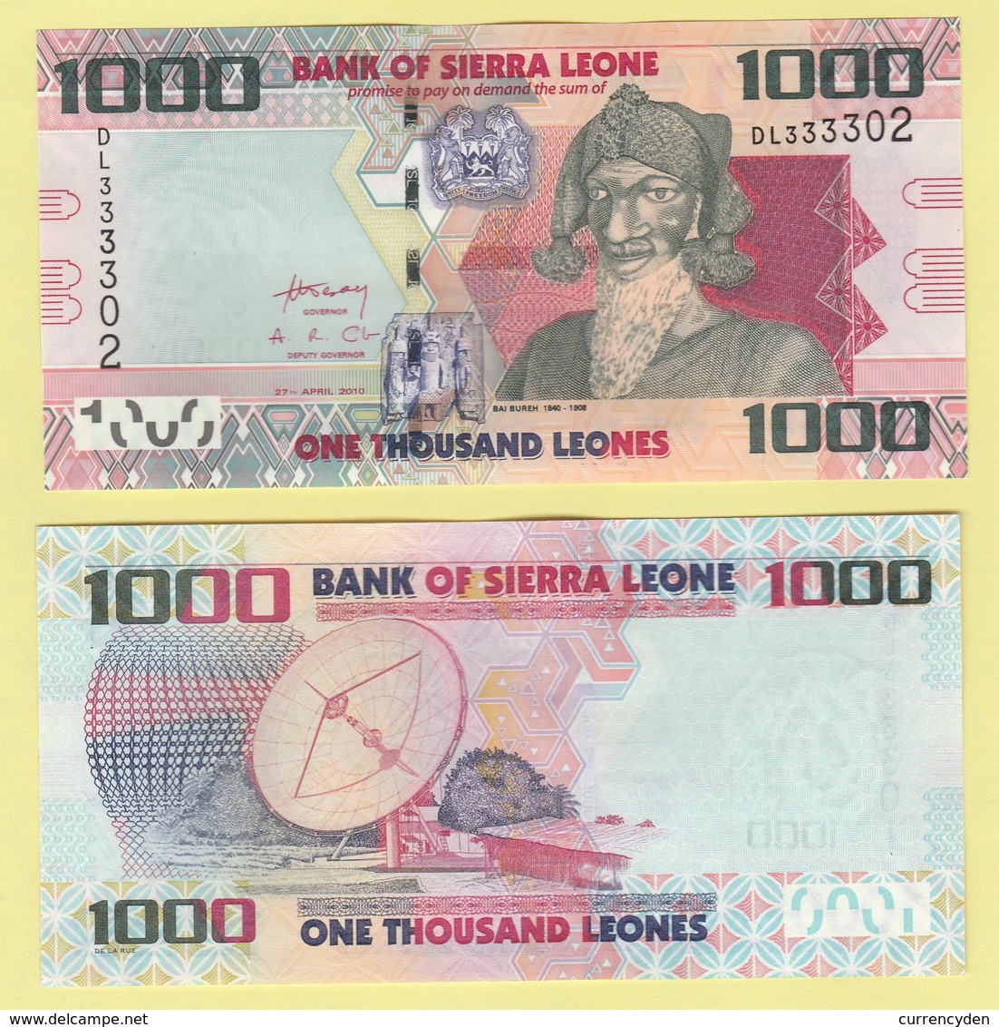 Sierra Leone P30a, 1000 Leones, Bai Bureh / Satellite Dish, $5 Cat Val ! UNC - Sierra Leone