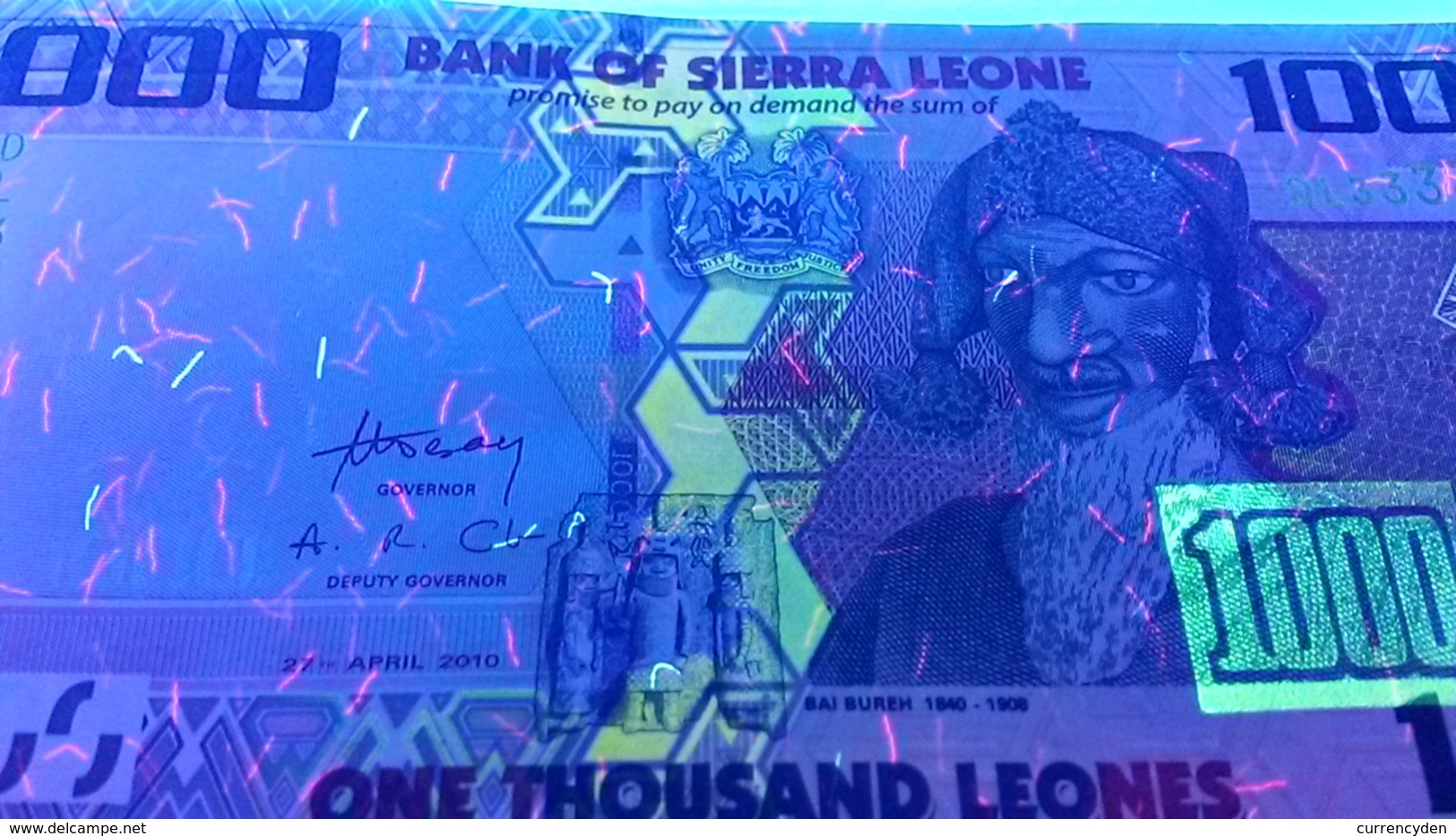 Sierra Leone P30a, 1000 Leones, Bai Bureh / Satellite Dish, $5 Cat Val ! UNC - Sierra Leone