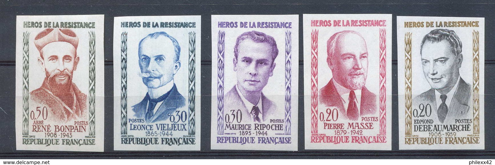 France N°1248 / 1252 Héros De La Résistance 1960  Non Dentelé ** MNH (Imperforate) - Non Classés