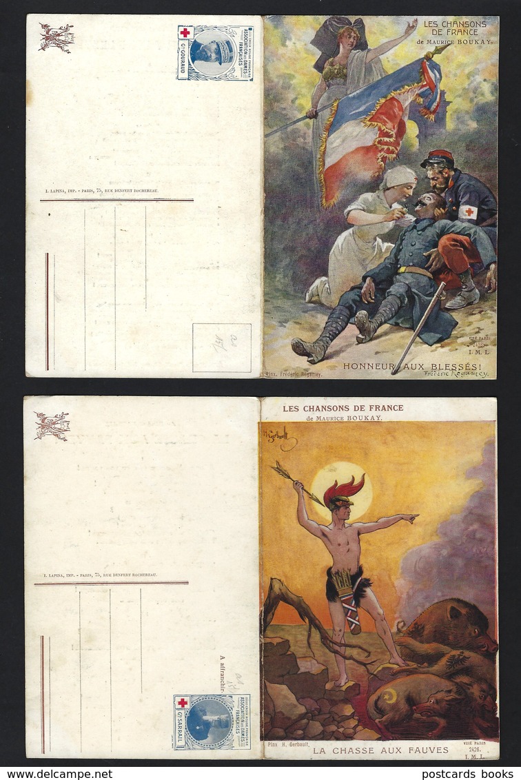 Set 2 Old Postcards PATRIOTIC Red Cross WWI WAR. Serie 2 CPA Association Des Dames Françaises LES CHANSONS De La FRANCE - Guerre 1914-18