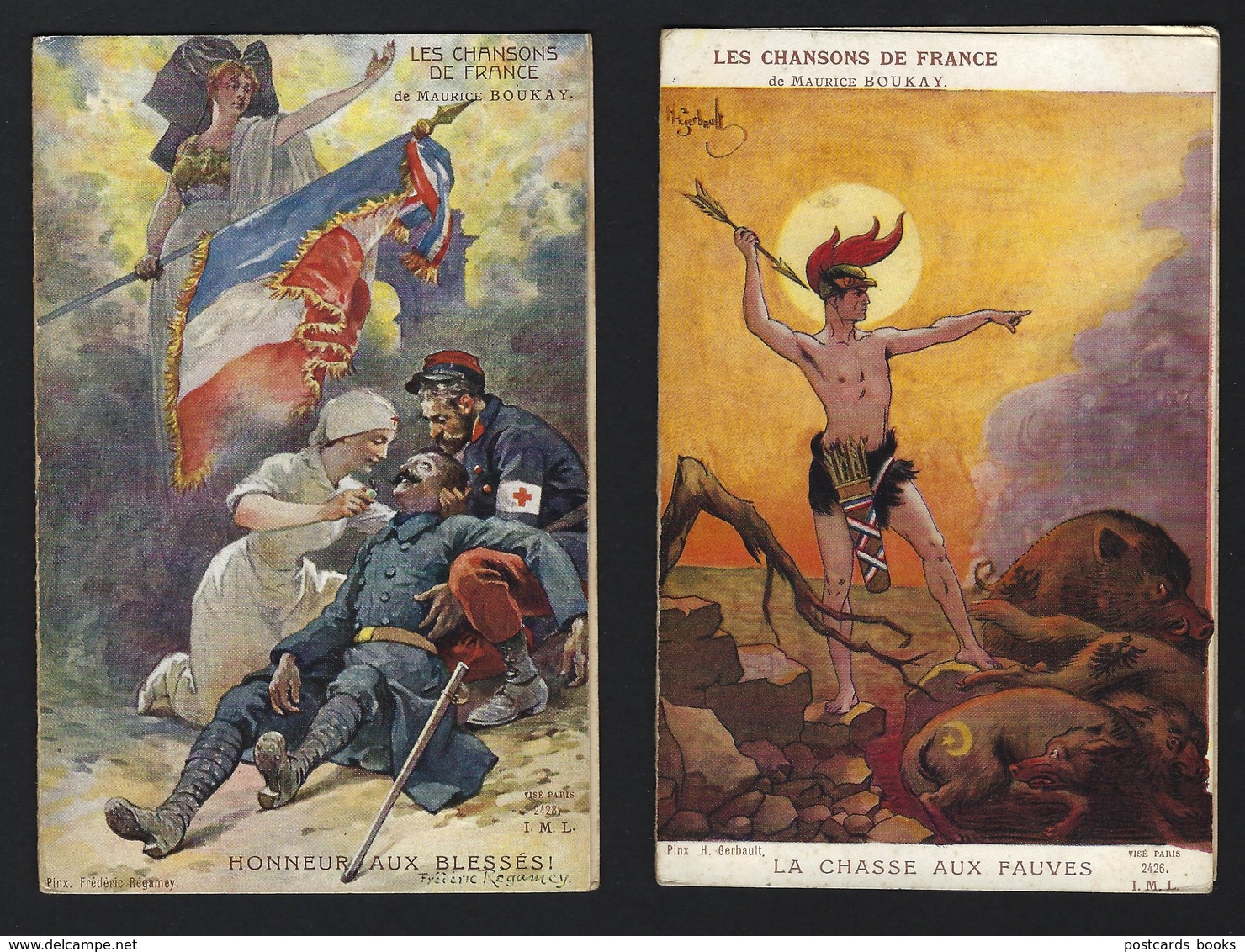 Set 2 Old Postcards PATRIOTIC Red Cross WWI WAR. Serie 2 CPA Association Des Dames Françaises LES CHANSONS De La FRANCE - Guerre 1914-18