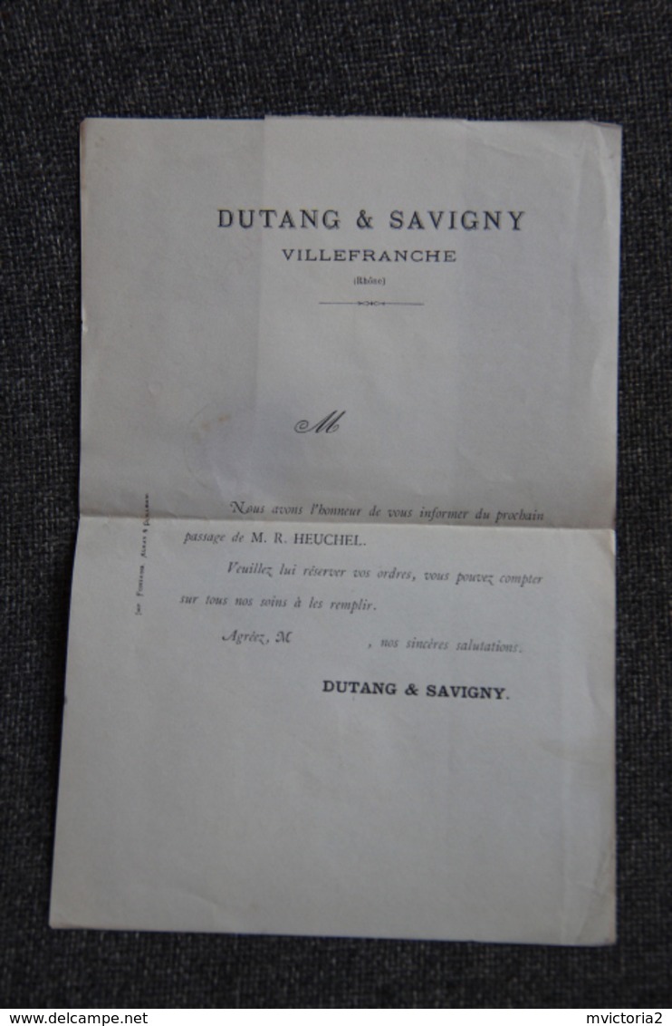 Lettre Commerciale - VILLEFRANCHE, DUTANG Et SAVIGNY ( Petit Format). - 1800 – 1899
