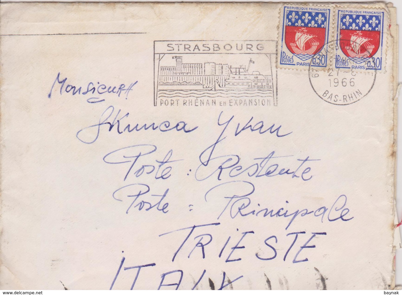 LOT  ~  4 X LETTER  WITH TAX STAMP ~  SEGNATASSE  ~-  FRANCE TO   TRIESTE  --  1966 ~  ( BRIEF MIT INHALT ) - Fiscales