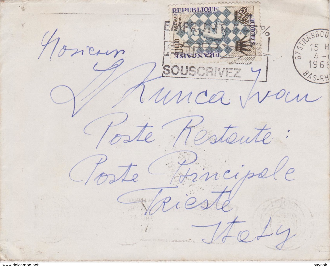 LOT  ~  4 X LETTER  WITH TAX STAMP ~  SEGNATASSE  ~-  FRANCE TO   TRIESTE  --  1966 ~  ( BRIEF MIT INHALT )