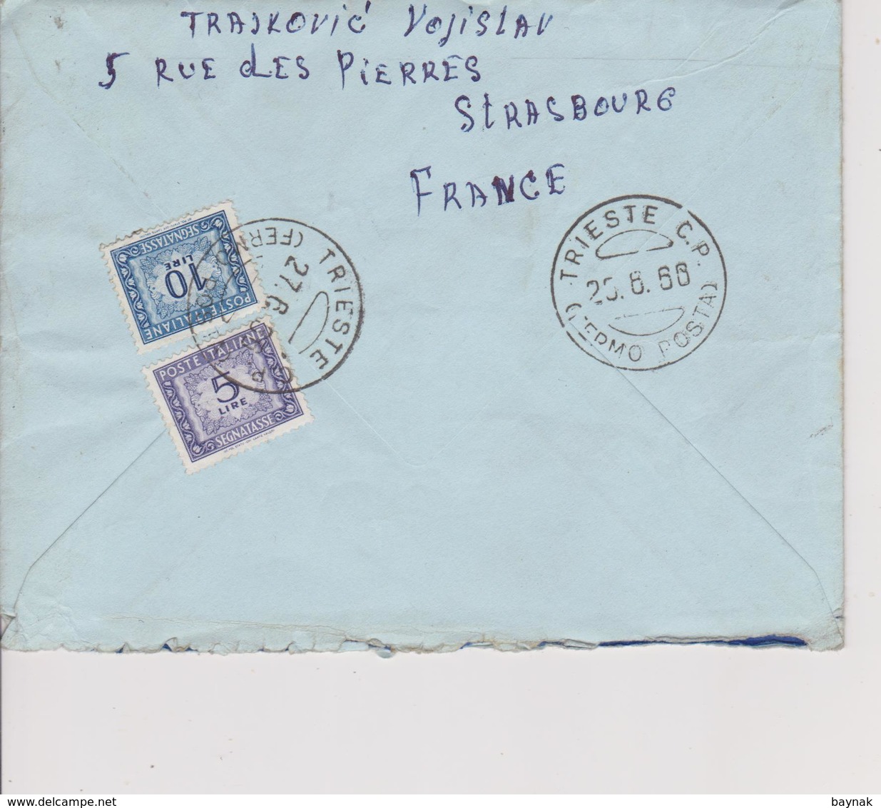 LOT  ~  4 X LETTER  WITH TAX STAMP ~  SEGNATASSE  ~-  FRANCE TO   TRIESTE  --  1966 ~  ( BRIEF MIT INHALT )