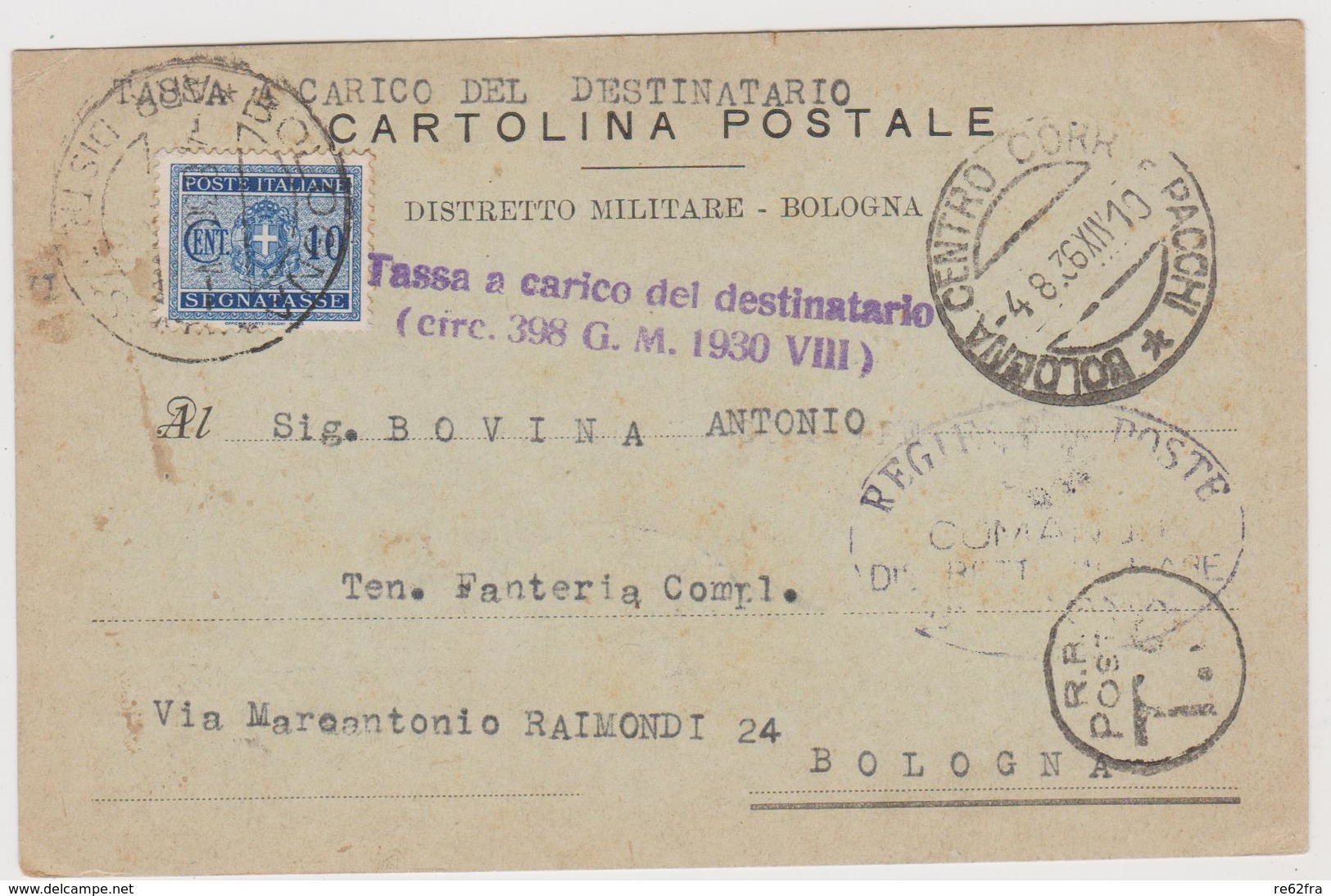 BOLOGNA  , Cartolina Distretto Militare  - F.p. - Anni '1930 - Bologna