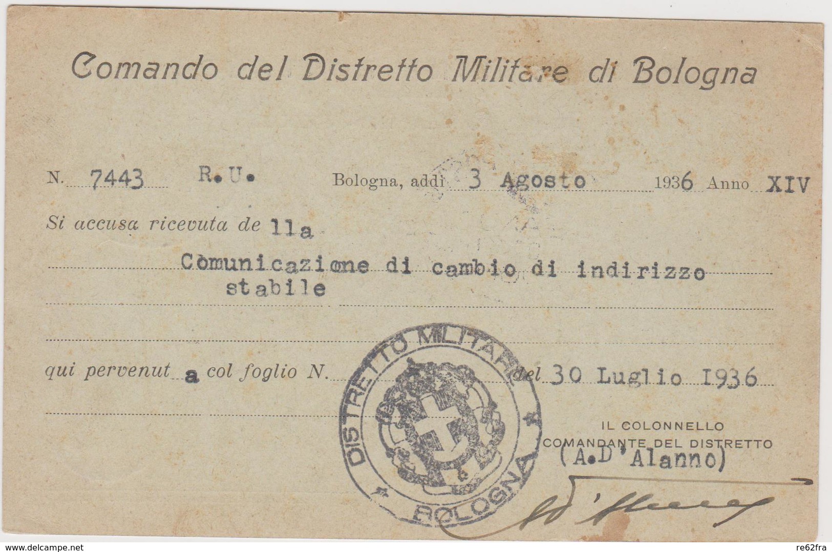 BOLOGNA  , Cartolina Distretto Militare  - F.p. - Anni '1930 - Bologna