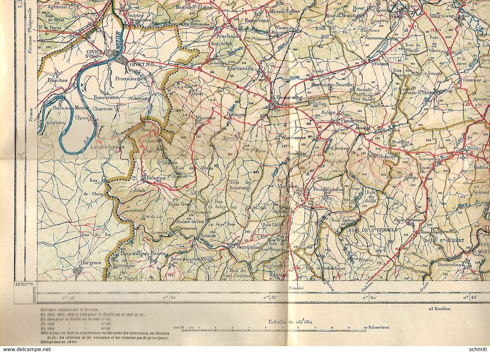 -Carte:Feuille ,DINANT-Légation De Belgique A La Haye .L'attaché Militaire(Lesve,Bourseigne,Septon, - Cartes Géographiques