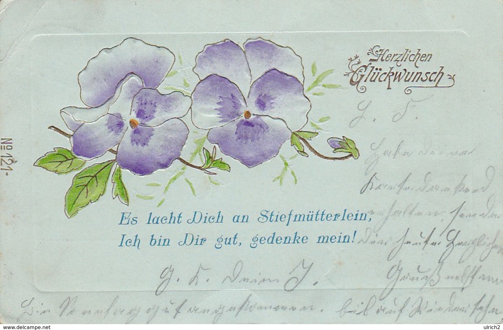 AK Stiefmütterchen - Herzlichen Glückwunsch - Prägedruck - 1902 (40301) - Bloemen