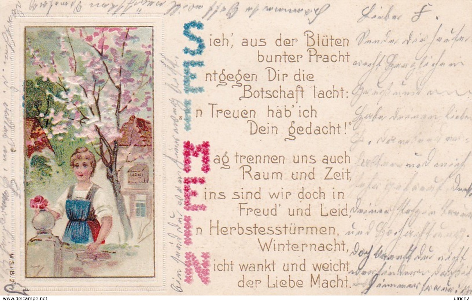 AK Frau Mit Blumen - Sei Mein - Künstlerkarte - Prägedruck - 1903 (40306) - Frauen