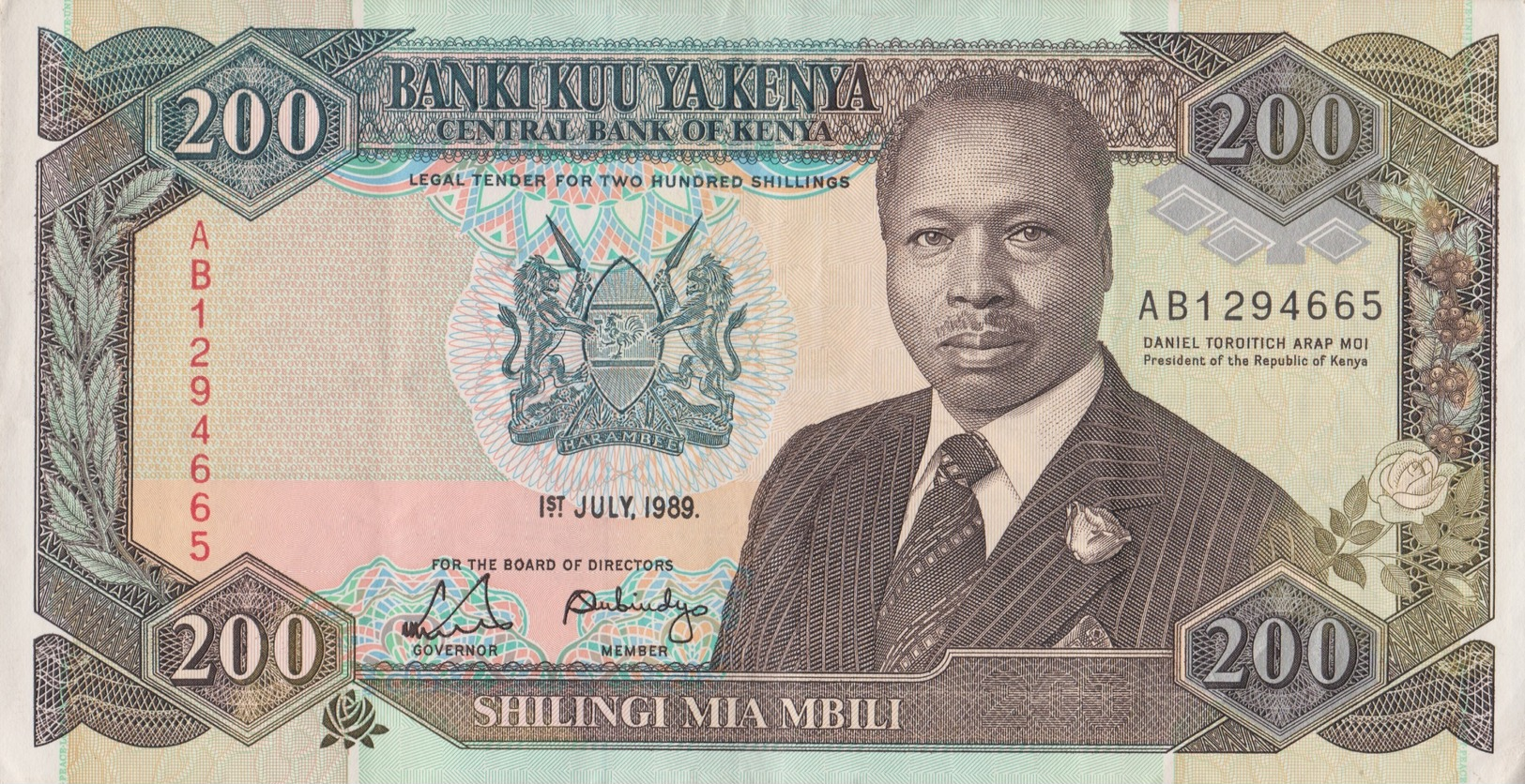 Kenya / 200 Shillings / 1989 / P-29(a) / XF - Kenia