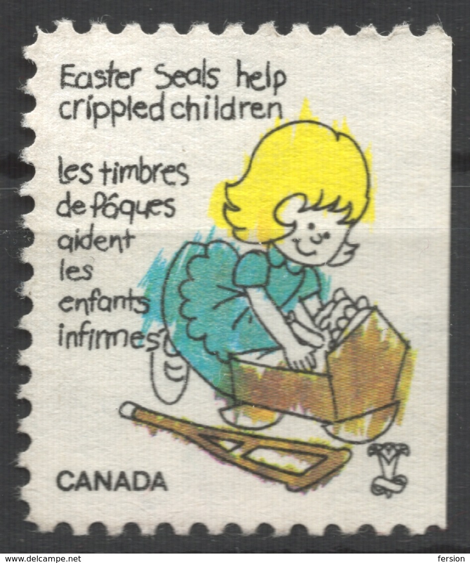 DOLL PUPPET - Girl + Crutch - CANADA - HELP Crippled Children - Easter Seals Charity Stamp / Label Vignette Cinderella - Puppets