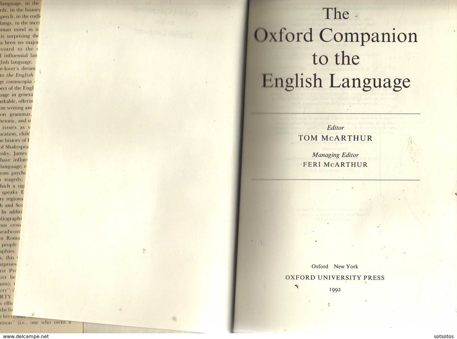 The OXFORD COMPANION To The ENGLISH LANGUAGE, Edited By Tom McARTHUR, OXFORD UNIVERSITY PRESS, New York 1992 - 1184 Page - Dictionnaires, Thésaurus