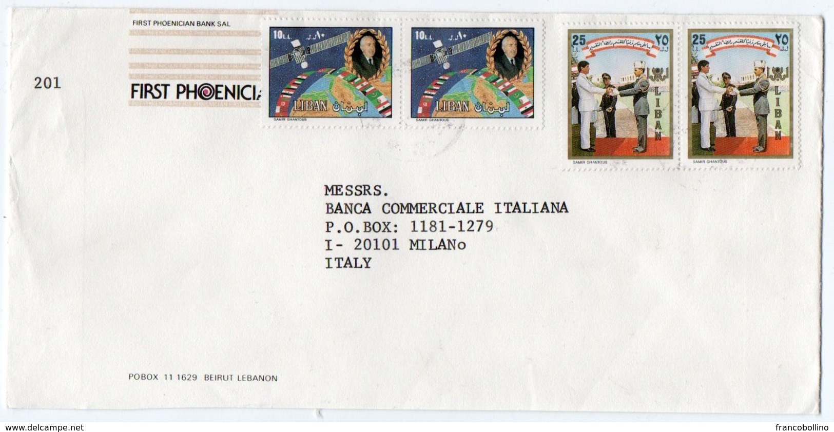 LIBAN/LEBANON - COVER TO ITALY / FIRST PHOENICIAN BANK / THEMATIC STAMPS - TELCOMMUNICATIONS/PRESIDENT GEMAYEL - Libano