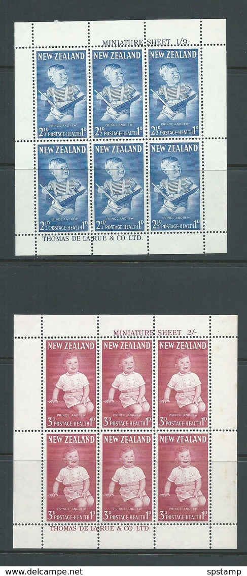 New Zealand 1963 Prince Andrew Health Charity Miniature Sheets MLH In Top Margin Only , Marginal Tone Spots - Unused Stamps