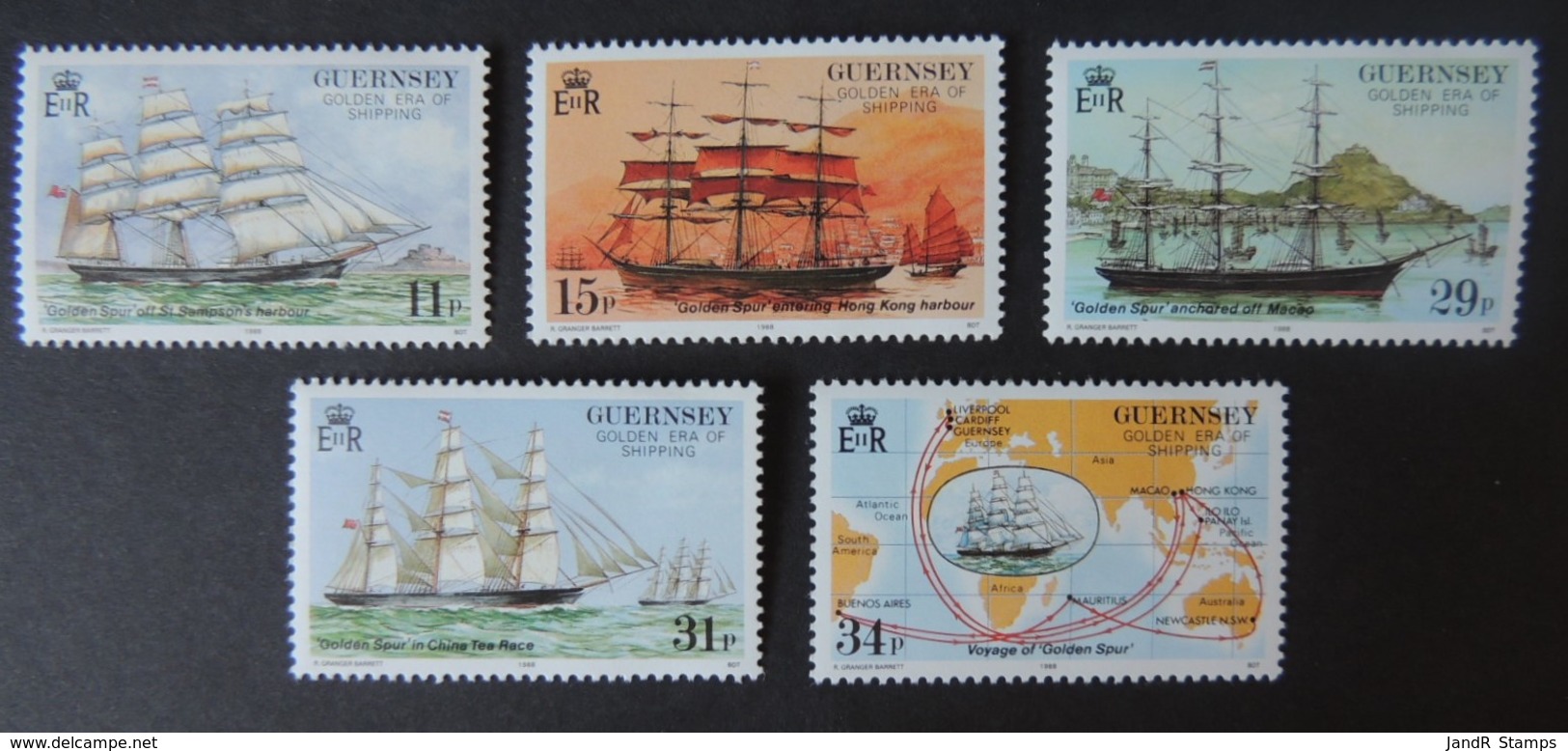 GUERNSEY 1987 SHIPPING SG415-419 MNH SET 5 VALUES GOLDEN SPUR SAILING SHIPS - Guernsey