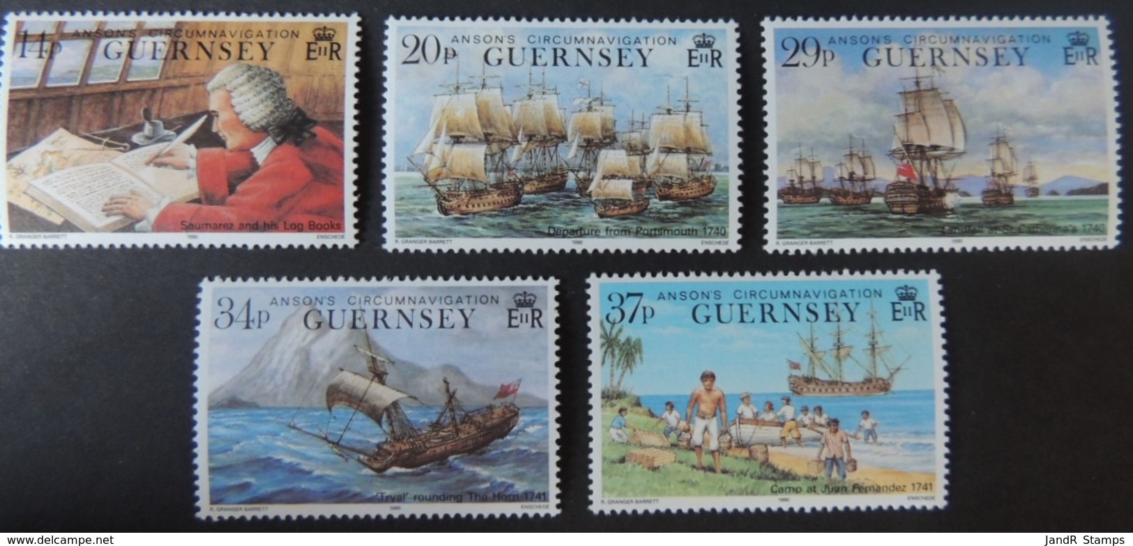 GUERNSEY 1990 250th ANNIVERSARY OF ANSONS CIRCUMNAVIGATION SG496-500 MNH SET 5 VALUES SAILING SHIPS - Guernsey