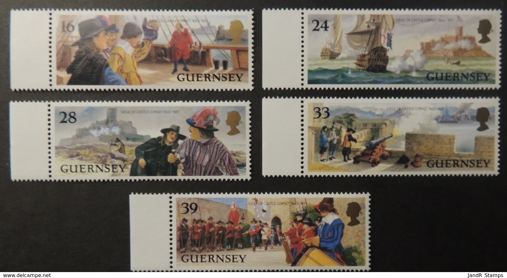 GUERNSEY 1993 ANNIVERSARY SIEGE OF CASTLE CORNET SG611-615 MNH 5 VALUES SHIPS MILITARIA FORTRESS - Guernsey