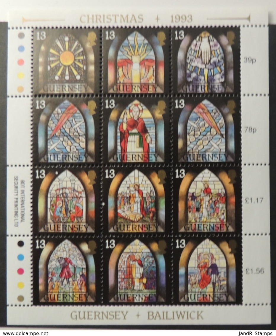 GUERNSEY 1993 CHRISTMAS SG622-633 MNH SET 12 VALUES STAINED GLASS WINDOWS RELIGION - Guernsey