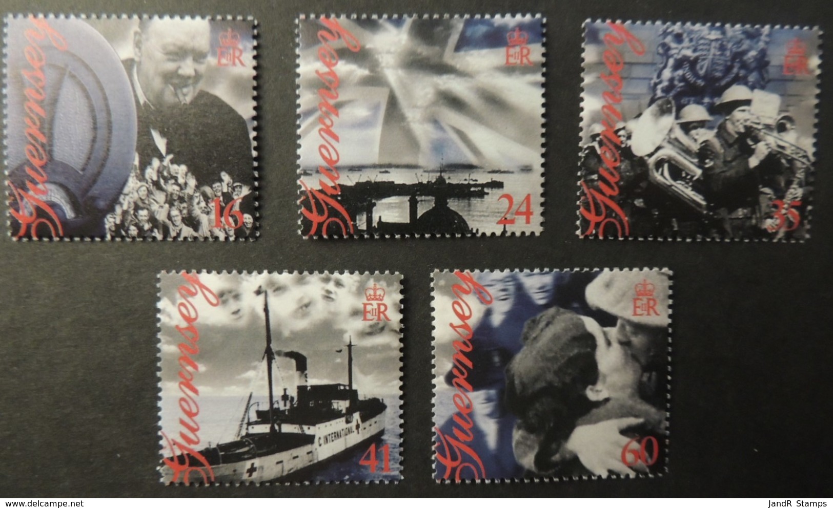 GUERNSEY 1995 50th ANNIVERSARY OF LIBERATION SG672-676 MNH 5 VALUES SHIPS CHURCHILL MUSIC - Guernsey