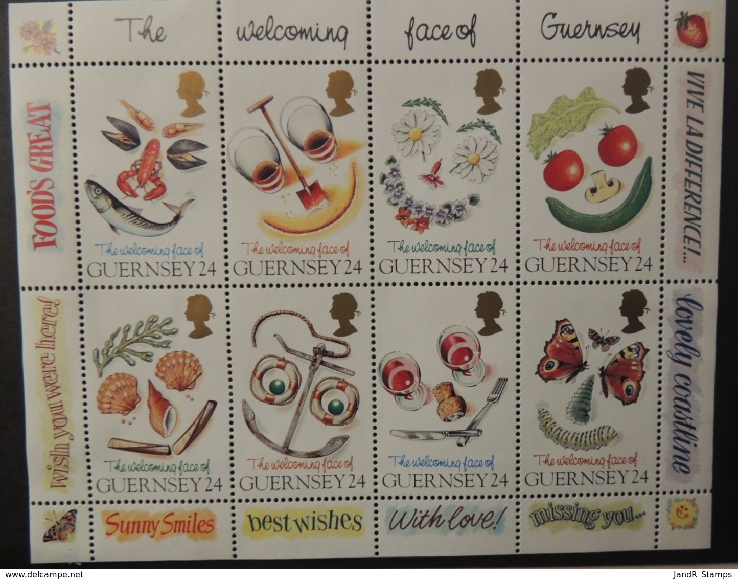 GUERNSEY 1995 GREETINGS STAMPS SG663-670 MNH 8 VALUES TOURISM SHELLS FRUIT FLOWERS FOOD SEAFORD BUTTERFLIES ANCHOR - Guernsey