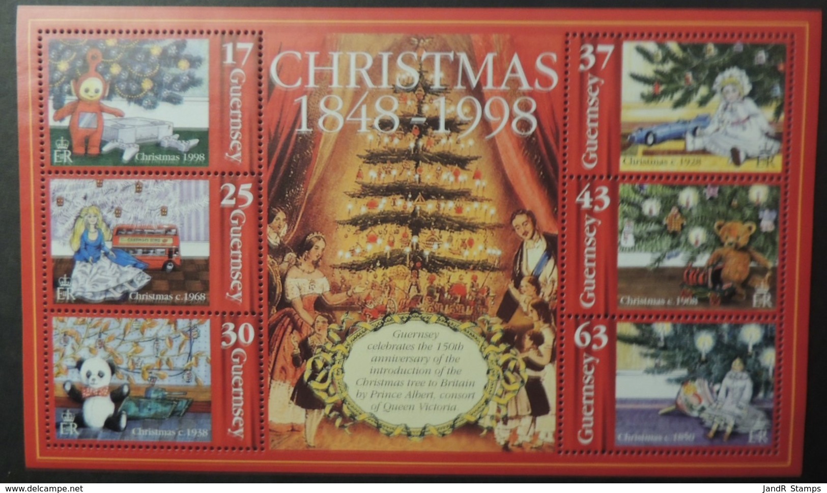 GUERNSEY 1998 CHRISTMAS MINIATURE SHEET MS816 MNH 6 VALUES PANDA TELE-TUBBY TEDDY BEAR DOLL CHILDREN - Guernsey