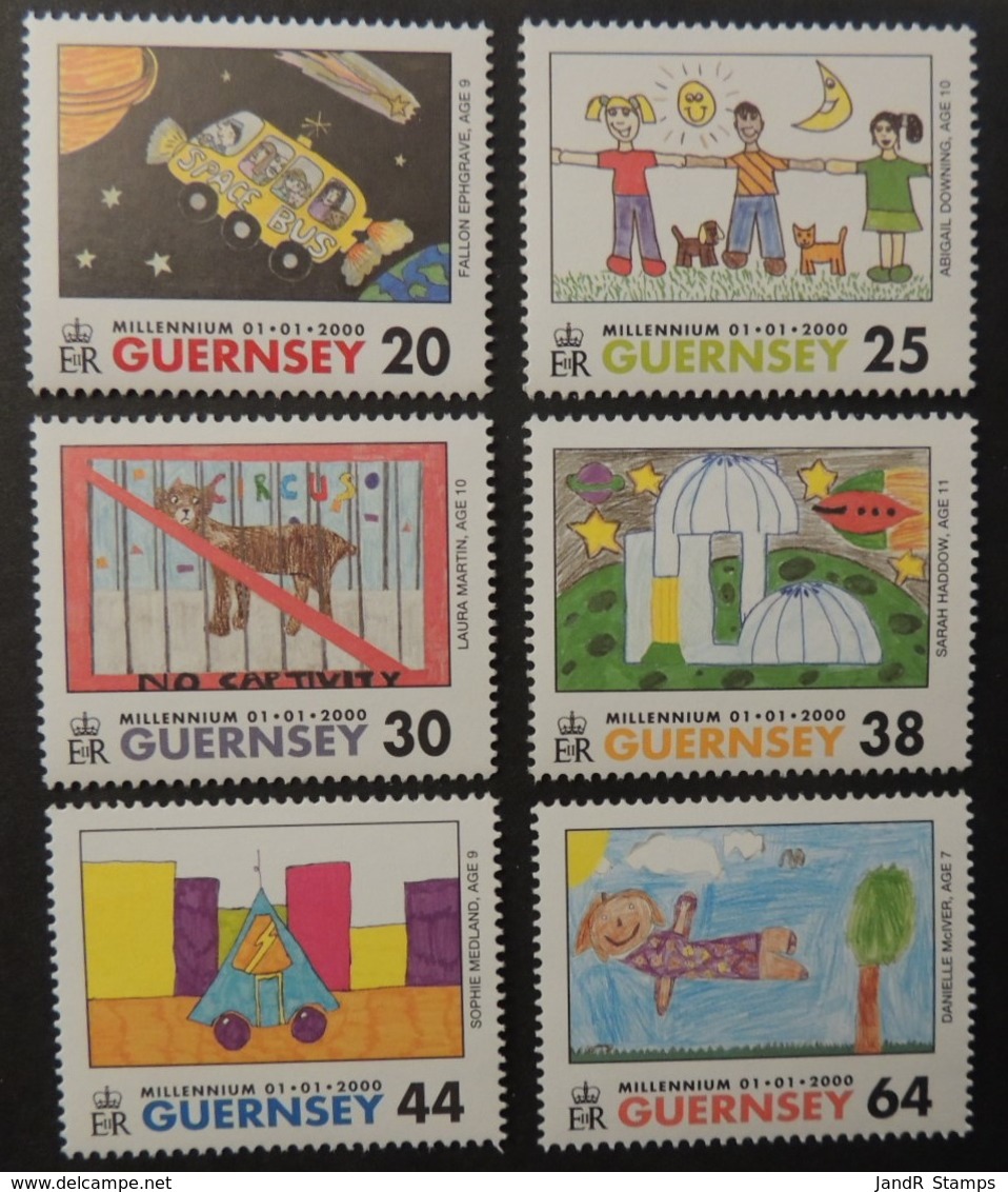 GUERNSEY 2000 MILLENIUM STAMPIN THE FUTURE SG851-856 MNH 6 VALUES CHILDREN ART PAINTINGS - Guernsey