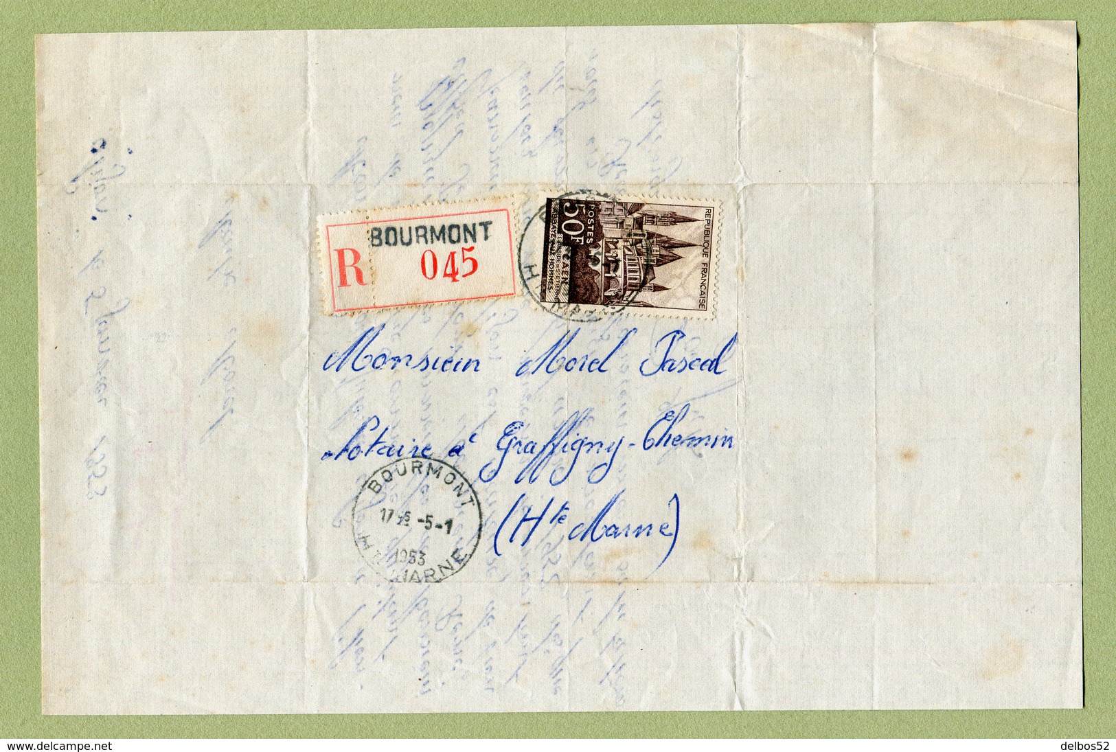 BOURMONT  (52) : LETTRE RECOMMANDEE De 1953  ( Cachet HOROPLAN ) - 1921-1960: Periodo Moderno