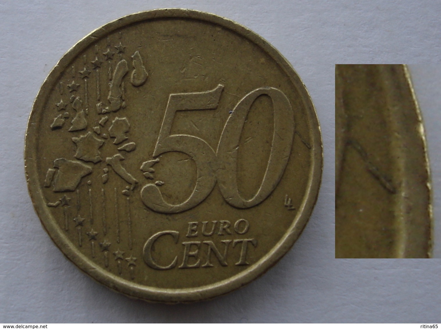 N. 68 ERRORE EURO !!! 50 CT. 2002 ITALIA FRATTURA DI CONIO !!! - Variëteiten En Curiosa