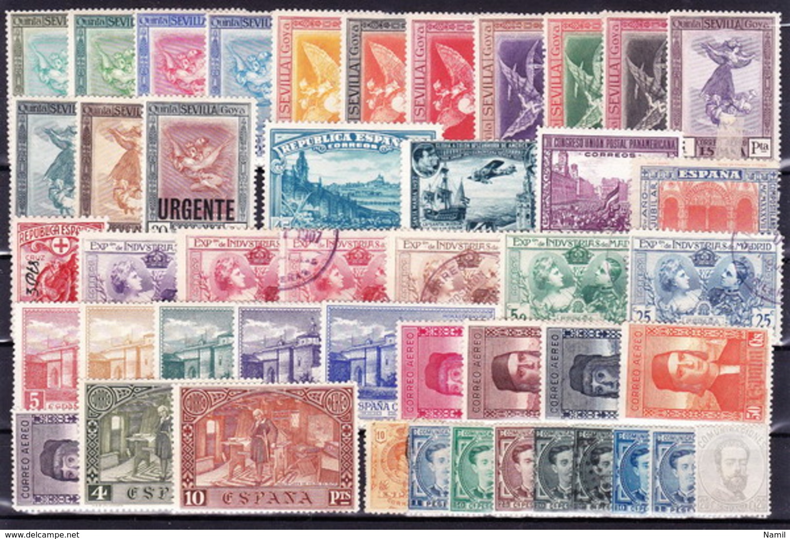 Espagne, Lot Avec Timbres Neufs, Neufs Avec Charniere Et Obliteré - Collections (sans Albums)